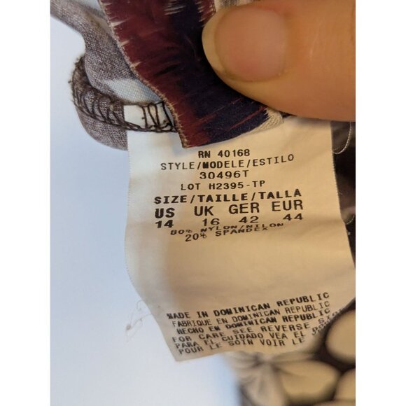 Caribbean Joe Halter Tankini Top Floral Print Padded Cups Brown & White Size 14 - Picture 4 of 4